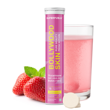 Bollywood Skin | Skin Brightening & Radiant Glow Support | Glutathione, Vitamin C, Vitamin E, NAC & Biotin | No Added Sugar | Strawberry Flavour | Pack of 1 (15 Tablets)