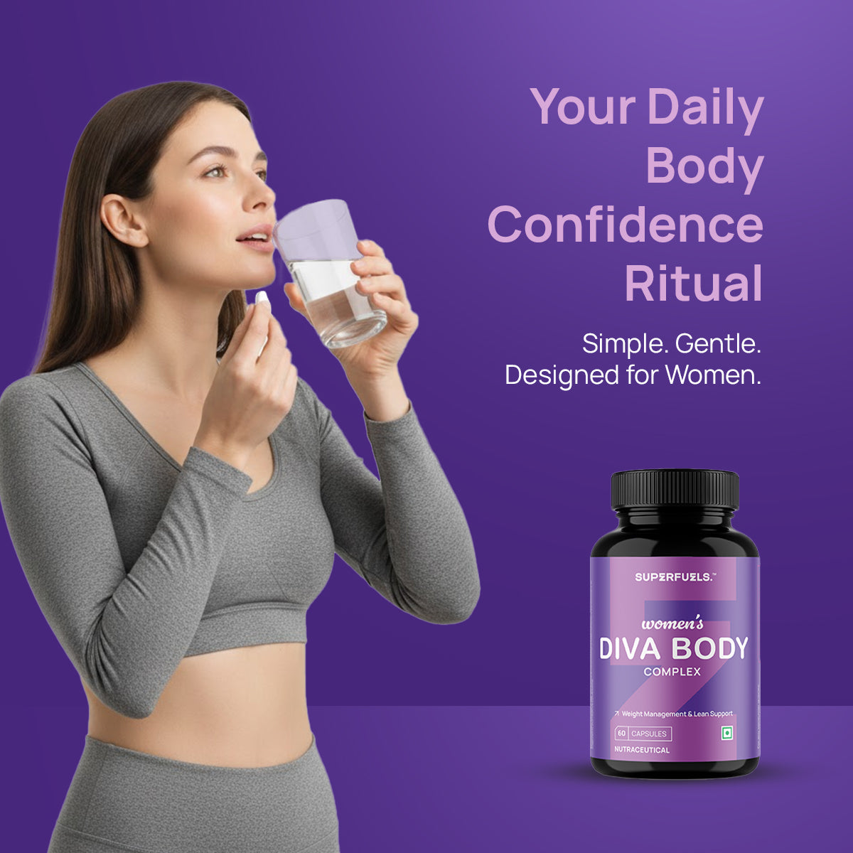 Women’s Diva Body | Weight Management & Cravings Control Support | Garcinia Cambogia, Green Coffee, ACV & CLA Blend | No Added Sugar | Pack of 1 (60 Capsules))