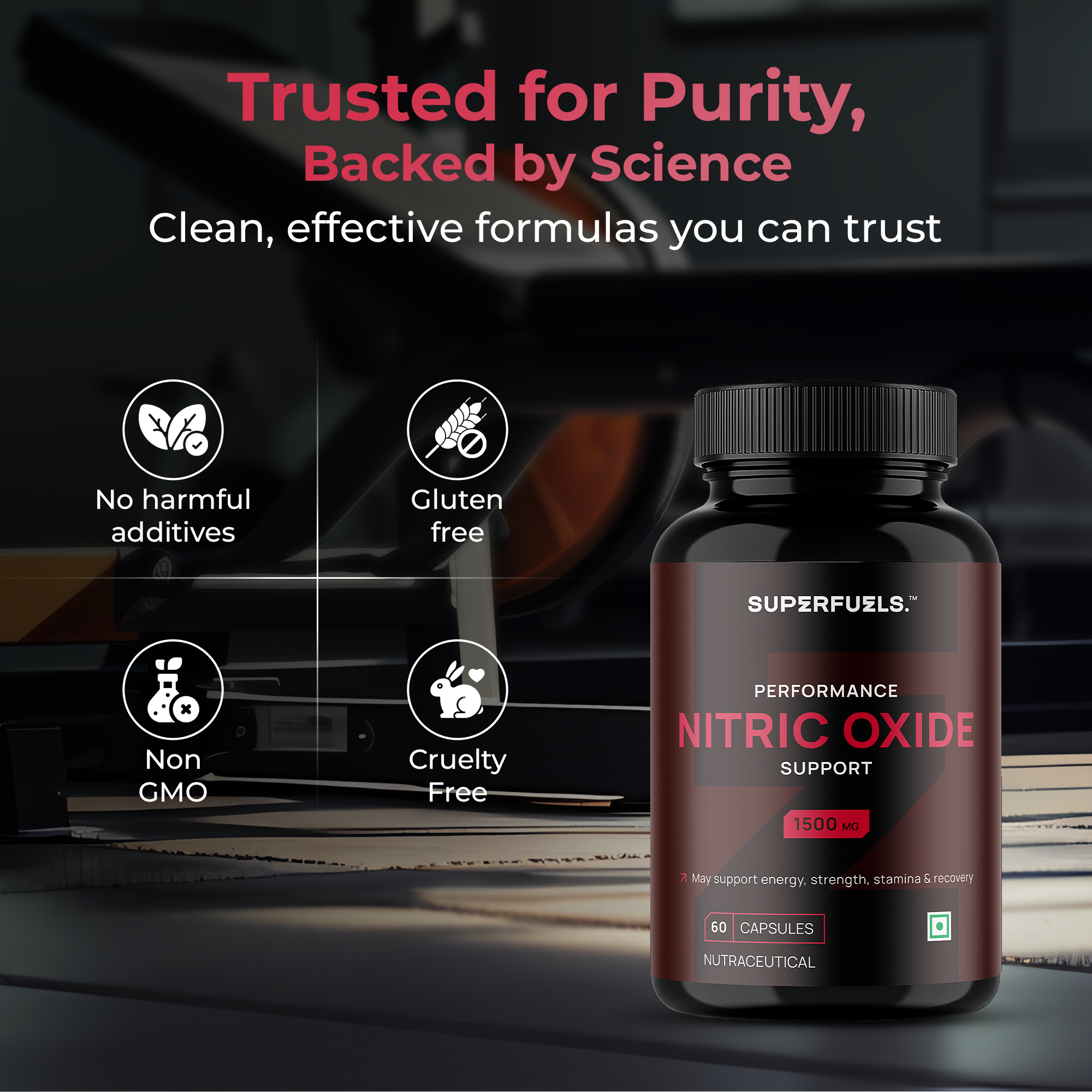 Nitric Oxide Support Capsules| Muscle Pump, Blood Flow & Workout Performance Support | L-Arginine & L-Citrulline Formula | Pre-Workout Endurance Booster | Pack of 1 - 60 Capsules
